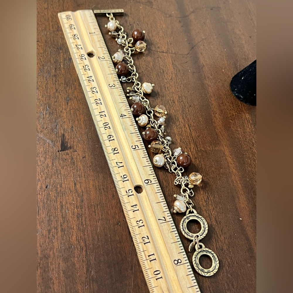 Beaded gold & brown bracelet and earrings - Picture 5 of 5